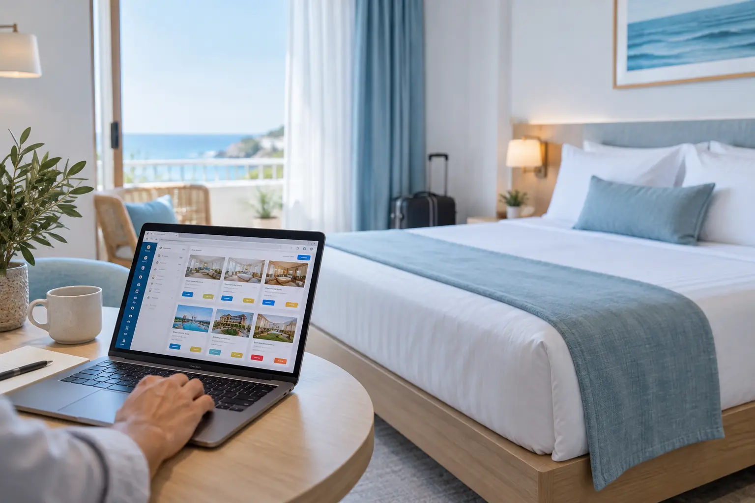 Übersicht verschiedener Online-Buchungskanäle in einem Hotelzimmer