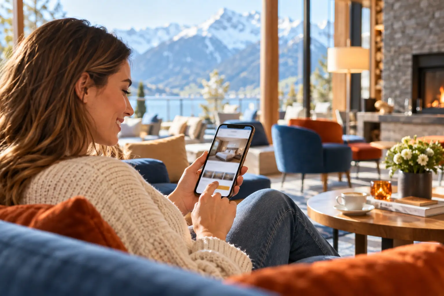 Gast bucht am Smartphone auf der Website einer Unterkunft